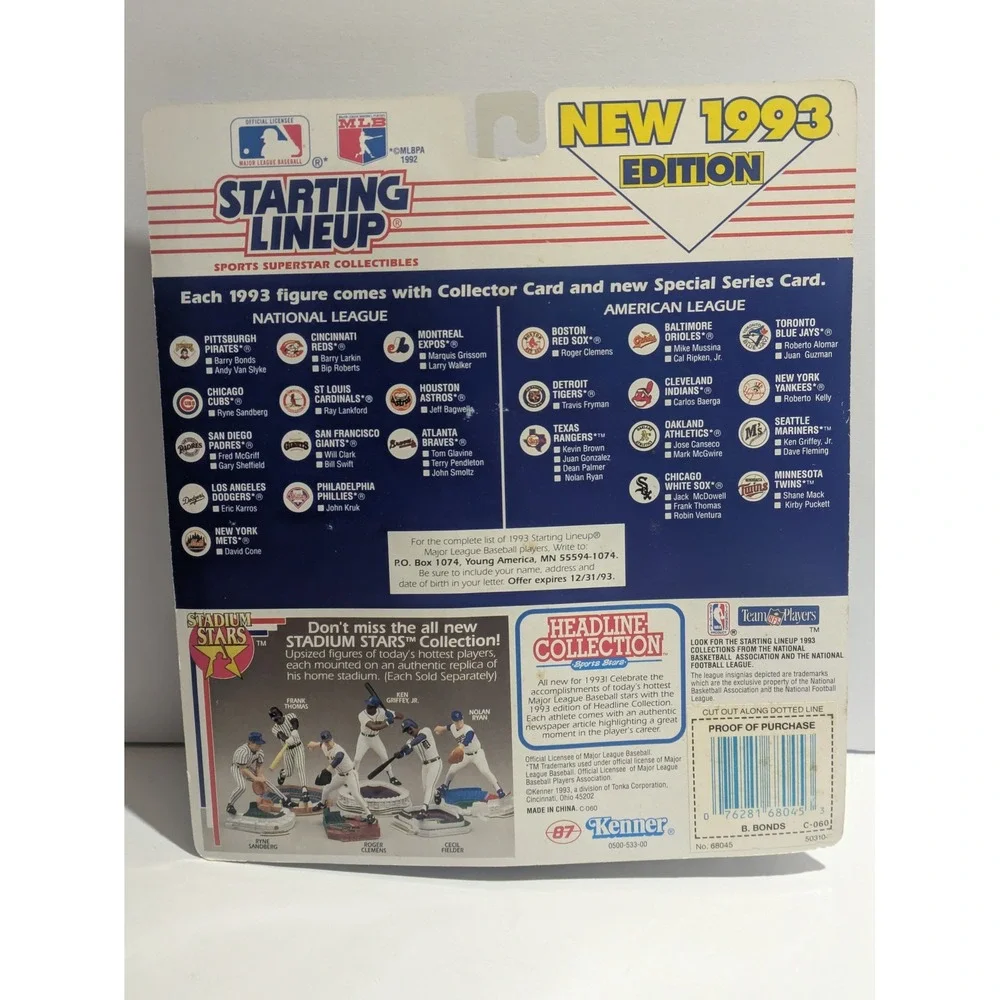 1993 Kenner Starting Lineup Barry Bonds Pittsburgh Pirates Figure New in Box